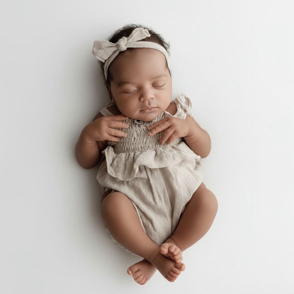 Baby Clothing Newborn - Neugeborenen-Fotografie-Requisiten Baby Mädchen Gelber Leinen-Baumwoll-Off-Shoulder-Rüschen-Strampler mit