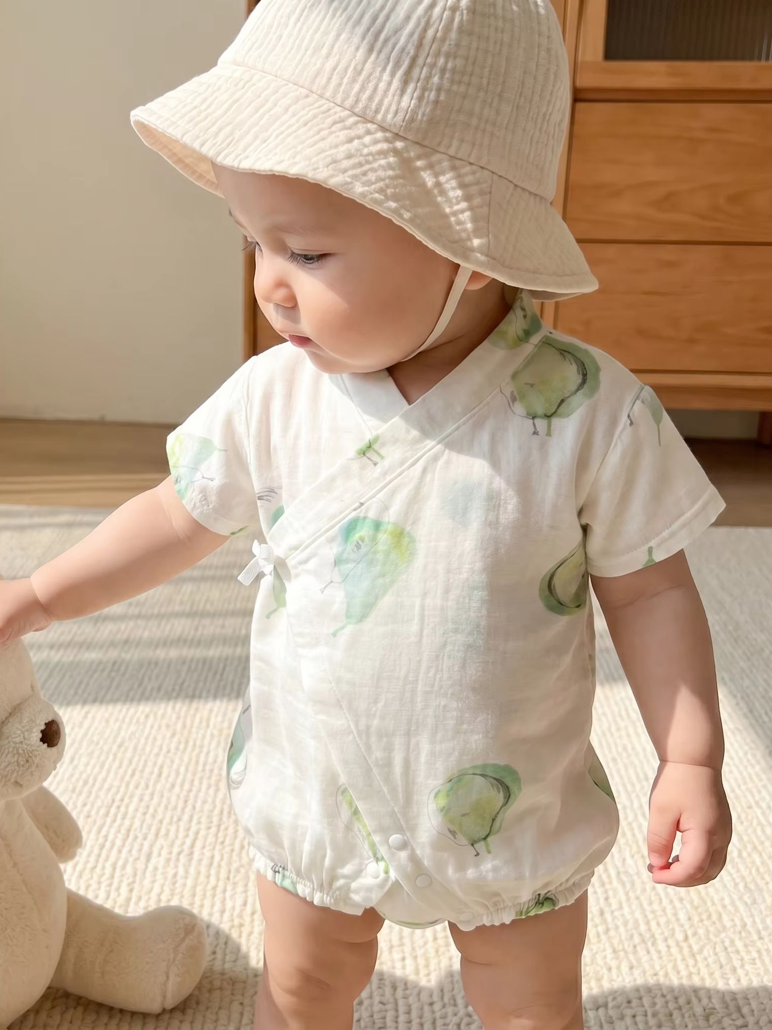 Bamboo Bodysuit Baby - Sommer-Baby-Body mit Birnen-Print, kurzärmeliger Strampler für
