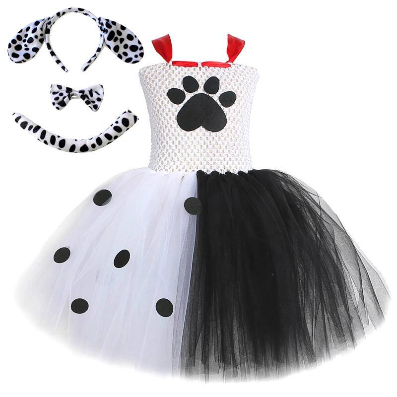 Baby Clothing Usa - Dalmatiner-Hunde-Tutu-Kleid für Babymädchen Weiß-Schwarz Geflecktes Hundekostüm
